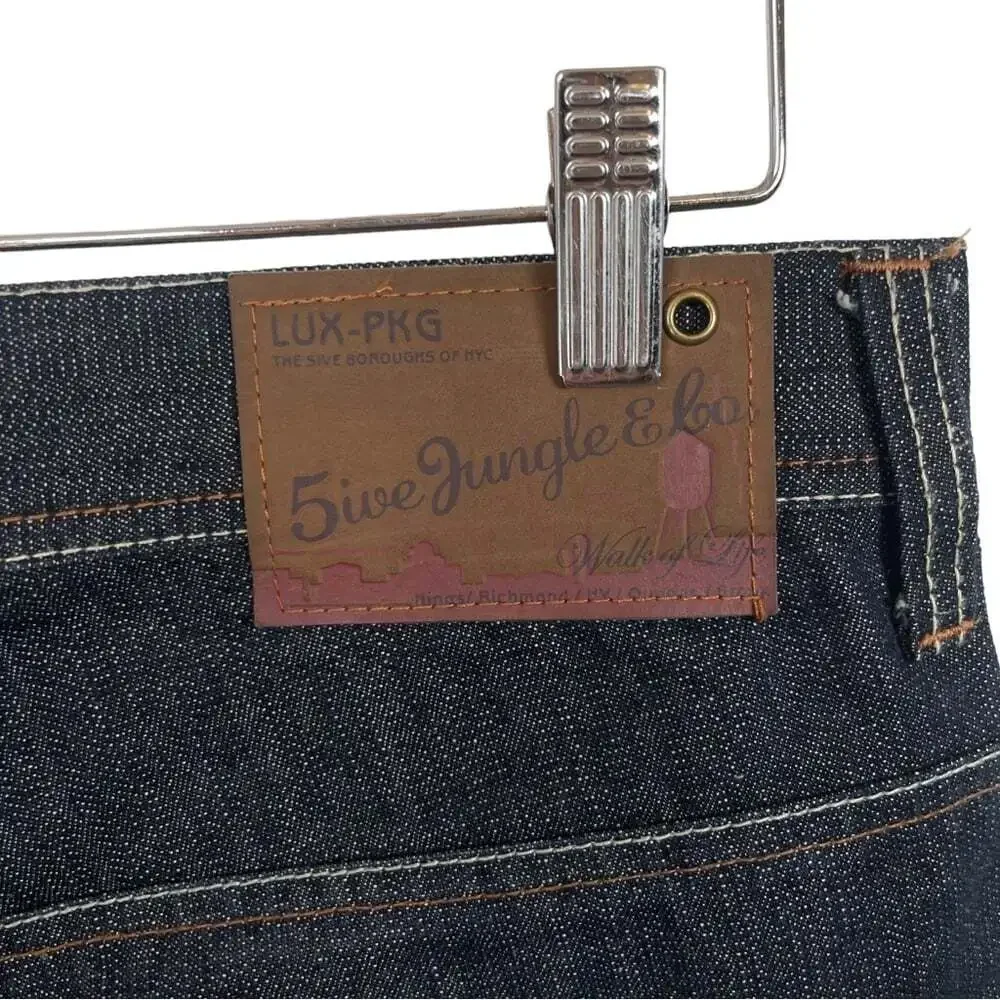 Streetwear Jeans 5ive Jungle High Rise Dark Wash Denim Straight Leg Structured